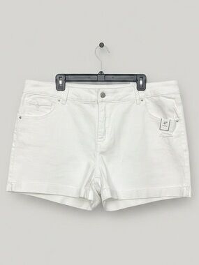 Lightly distressed White Denim Shorts • NWT• 20.5" waist, 4" inseam, 11.5"rise